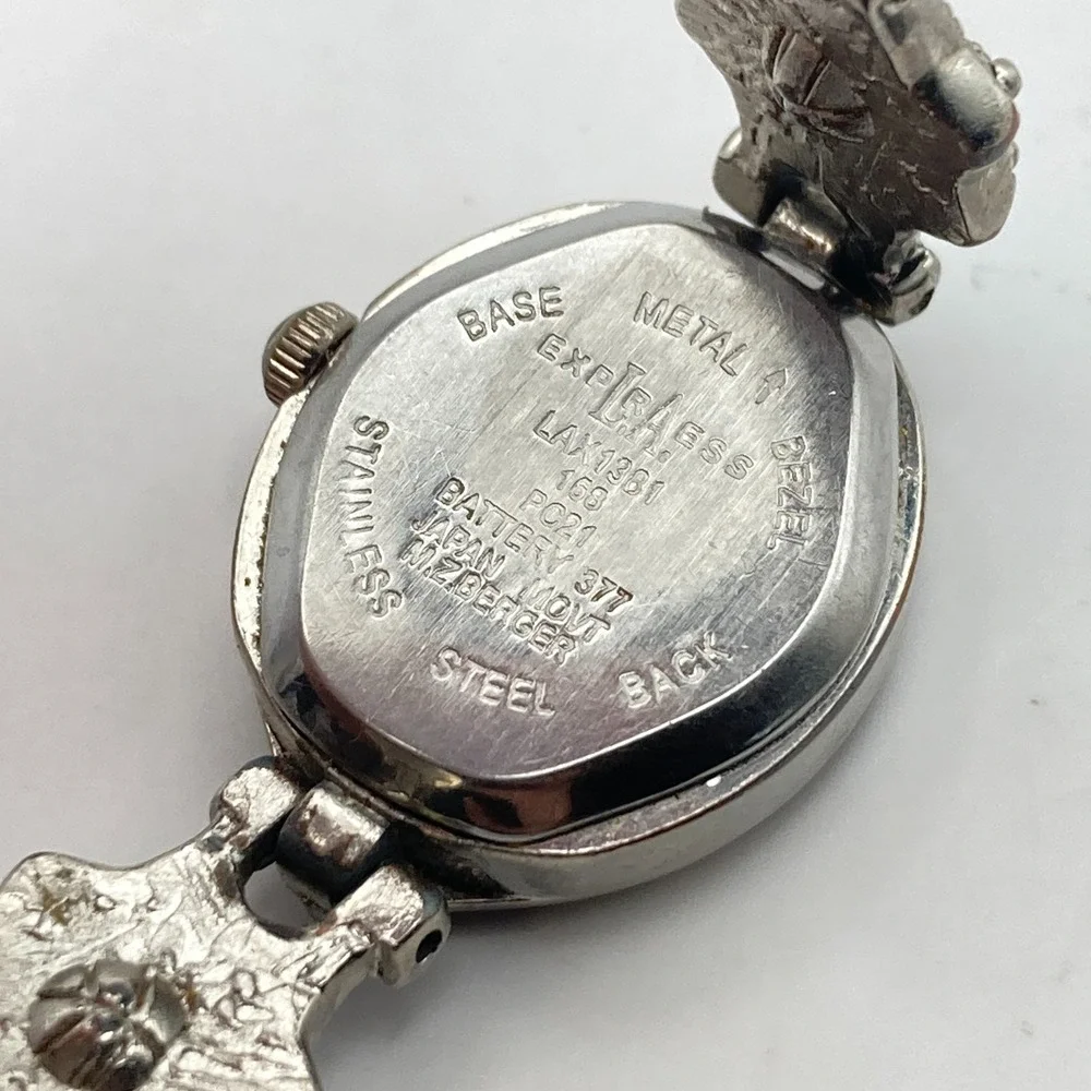 Vtg LA Express Women's Watch MISSING STONE Silver Tone Blue Crystals New Battery